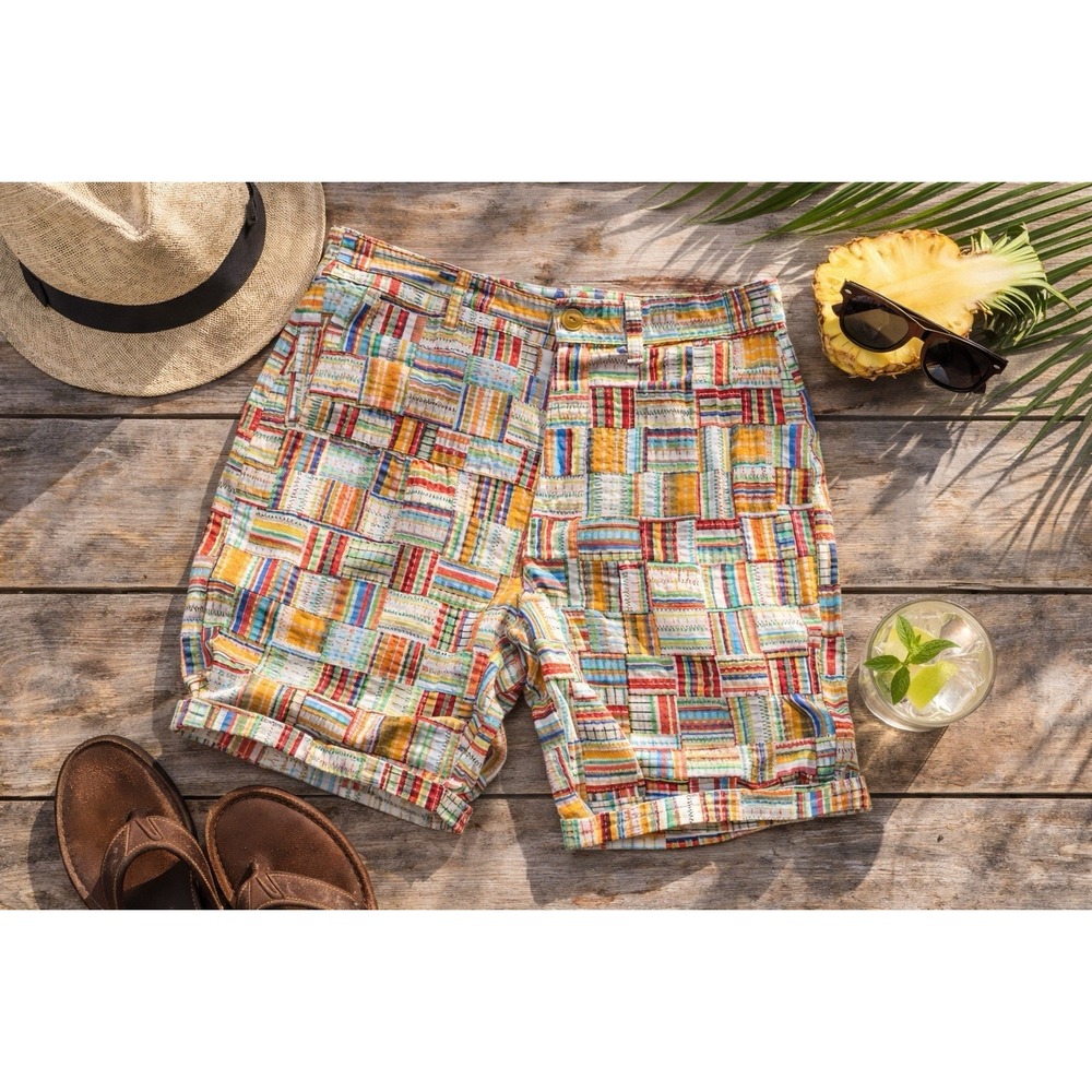 Robert Graham Classic Yates Shorts Men 38 Patchwork Print Linen Cotton Resort - Picture 2 of 15